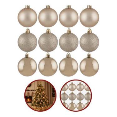 Imagem de Kit 12 Mini Bolas Bolinha Árvore Natal Decoração Enfeite 4cm Champagne