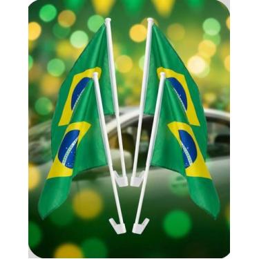 Imagem de Kit 4 Bandeiras Brasil para Janela de Carro 45x30cm Copa do Mundo Torc
