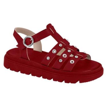 Imagem de Sandalia Feminina Papete Tratorada Tachas Moleca 5504115, Cherry, 40