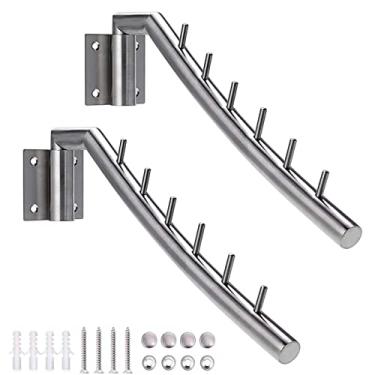 Imagem de Cabide para roupas montado na parede 12.6 em aço inoxidável Cabide para roupas 2 unidades Rack para roupas com braço articulado Economize espaço para lavanderia Quartos Banheiros -Prata