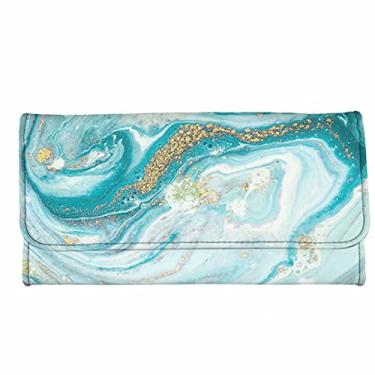 Imagem de GOSTONG Carteiras de couro com estampa floral de galinha e três dobras para mulheres, bolsa organizadora de cartão, Estampa de textura de mármore de areia movedi, Onesize, Carteira com três dobras