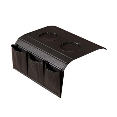 Imagem de Bandeja Esteira para Braço de Sofá de Couro Preto com Porta Controle