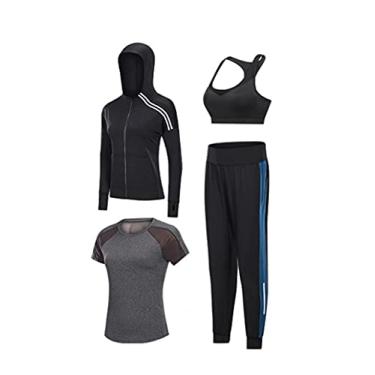 Imagem de CYzpf Roupa de ginástica feminina 5 peças verão e outono esportes fitness conjunto de roupas de compressão roupa íntima treino leggings vestuário para treino basquete corrida agasalho manga longa, XGG