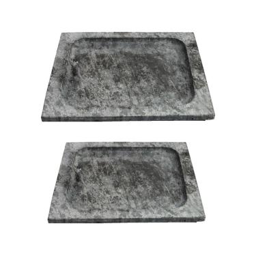 Imagem de Kit Pratos Quadrado Raso Servir Porção em Pedra Sabão P e G