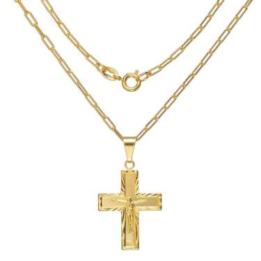 Imagem de Corrente Masculina 50Cm 2Mm + Cruz Folheada Ouro Cr594