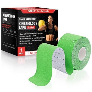 Imagem de EVERLIT [Único] Fita esportiva terapêutica cinesiologia de algodão elástico pré-cortada, para alívio da dor e suporte, 20 tiras pré-cortadas de 25 cm (verde limão)