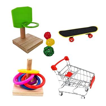 Imagem de Baoblaze Brinquedos de treinamento de pássaros papagaio brinquedo periquito cacatiels skate empilhamento anéis basquete carrinho de compras mesa para Cockatiel Budgie Lovebird