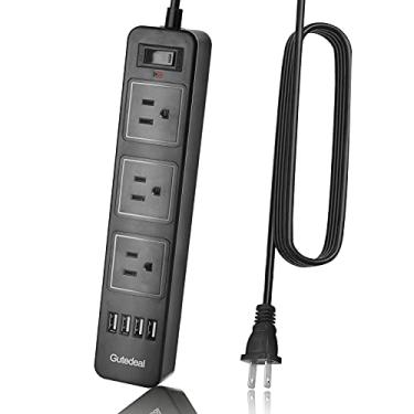 Imagem de Tira de energia de 2 garras 3 metros, tira de alimentação USB com cabo de extensão de 3 m, protetor contra surtos de 3 saídas com 4 portas de carregamento USB para smartphone, preto, 2 pontas