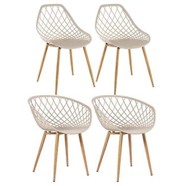 Imagem de Loft7, Kit 2x Cadeiras Clarice Nest com braços + 2 Cadeiras Cleo, Metal e Polipropileno, Sala de Estar, Jantar, Cozinha e Comercial - Nude