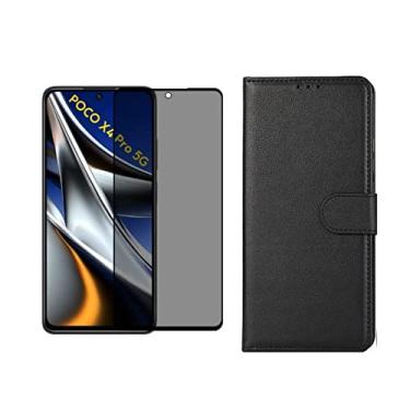 Imagem de Kit Capa Carteira Flip + Pelicula Privacidade Compatível Xiaomi Redmi Note 11 Redmi 10C Poco X4 Pro M4 Pro (X4 Pro 5G)