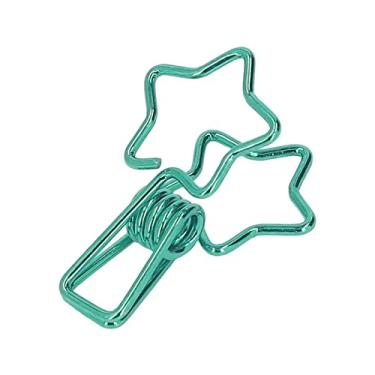 Imagem de Grampos de Fichário, 100 Pçs Bonito Desenhos Animados Forte Força de Aperto Grampos de Papel de Metal Resistentes Forma de Estrela Grampos de Ligação de Fio Protable Material de Escritório para (Verde)