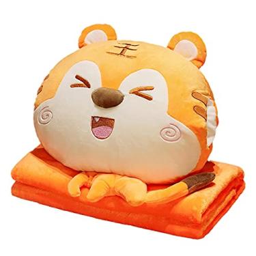 Imagem de Yajun Cobertor de almofada de tigre com mãos aquecedoras brinquedo de pelúcia macio pp recheado 3 em 1 conjunto almofada para casa quarto escritório dormitório soneca, amarelo, 40 * 50 cm