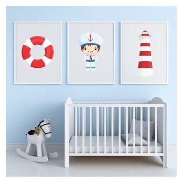 Imagem de 3 Quadros Decoração Quarto Bebe fundo do mar Com Moldura 20x30 cm