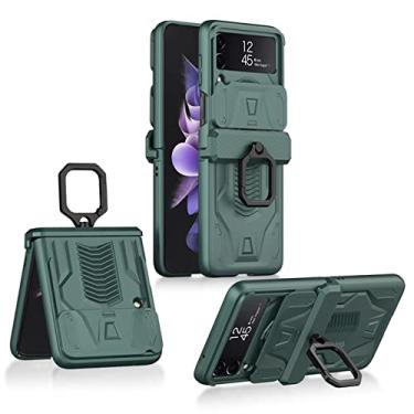 Imagem de Com capa protetora de câmera com janela push para Samsung Galaxy Z Flip 3 capa de telefone à prova de choque para Z Flip 4 3 5G caso magnético chaveiro, verde, para galaxy Z flip 4
