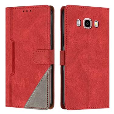 Imagem de Hee Hee Smile Capa tipo carteira com alça de pulso para Samsung Galaxy J7 2016 premium couro PU bolsa magnética bolso com zíper slots para cartão vermelho