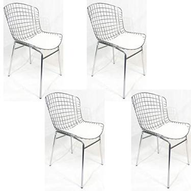 Imagem de Kit 4 Cadeiras BERTÓIA cromada assento branco tubular - Poltronas do Sul