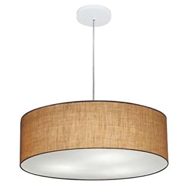 Imagem de Lustre Pendente Cilíndrico Cúpula Tecido 50x15 cm, Vivare Iluminação, Pendente4217 LP, Palha, Médio