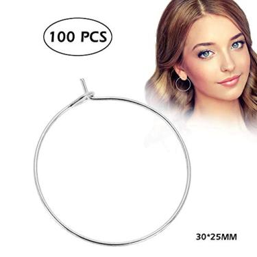 Imagem de 100 Pcs Loops De Brinco De Círculo De Aço Hipoalergênico Copo De Vinho Grande Rodada Festa Brinco Anel De Argola Conjunto De Jóias Descobertas (Prata 3025 MM)