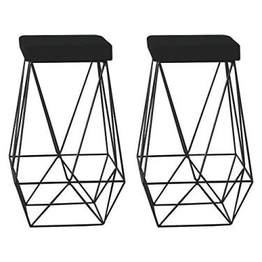 Imagem de Kit 2 Banqueta Decorativa Kathy Base Preta Veludo Preto - Gran Belo