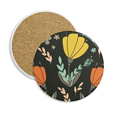 Imagem de Porta-copos de cerâmica com tinta de planta laranja amarela porta-copos com pedra absorvente para bebidas presente 2 peças