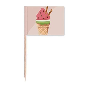 Imagem de Biscuits Bandeira de palito de melancia com cones de sorvete e enfeite de festa