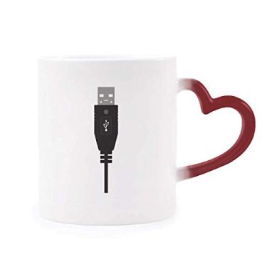 Imagem de Cabo de carregamento USB preto padrão caneca sensível ao calor muda de cor vermelha grés copo