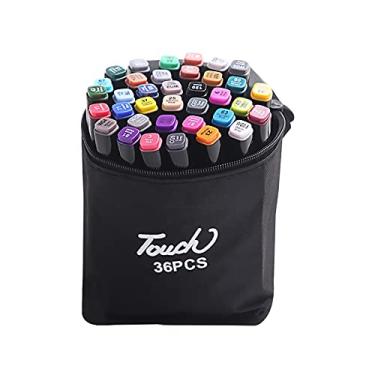 Imagem de marcador,ERYUE Conjunto de marcadores de arte de 36 cores de ponta dupla Caneta de ponta fina larga com bolsa de transporte Materiais de arte para alunos Adultos Artistas Desenho Colorir Desenho