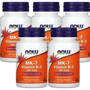 Imagem de 5x Vitamina K2 Mk7 100mcg 60 Capsulas Veganas Now Foods - Importada - ( K-2 MK-7 ) Ossos forte, cálcio
