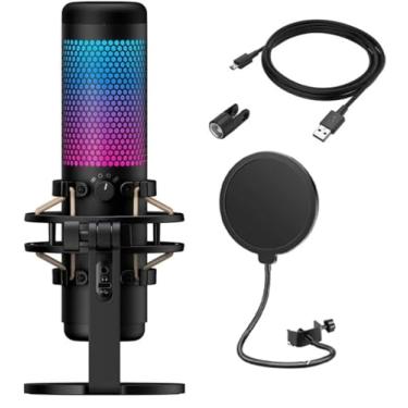 Imagem de HyperX Mais recente QuadCast S - Microfone Condensador USB RGB para PC, PS4, Mac, jogos, streaming, podcasts, Twitch, YouTube com pano de microfibra GalliumPi