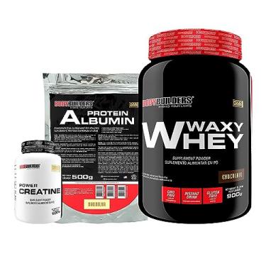 Imagem de Kit Waxy Whey 900g + Power Creatina 100g + Albumin 500g - Bodybuilders Sabor Chocolate