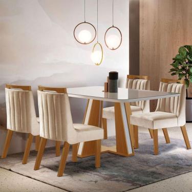 Imagem de Mesa de Jantar 4 Lugares Madri com Vidro Cinamomo/Off White/Creme - Lj Móveis