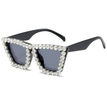 Imagem de Strass gato olho glitter óculos de sol feminino cateye vintage espumante cristal diamante óculos de sol modelo passarela bling eyewear, c2, um tamanho