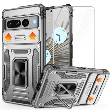 Imagem de Capa para Google Pixel 7 Pro, com capa de câmera deslizante e protetor de tela HD, [teste de queda de grau militar] capa magnética à prova de choque com suporte para Google Pixel 7 Pro, cinza