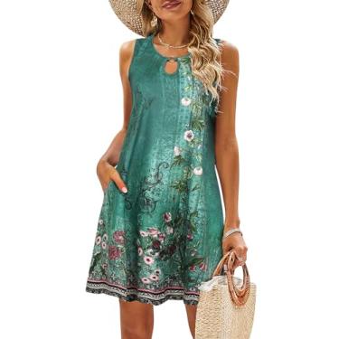 Imagem de SimpleFun Vestidos de verão para mulheres 2024 camiseta floral de praia vestidos casuais boho com bolsos, Verde, G