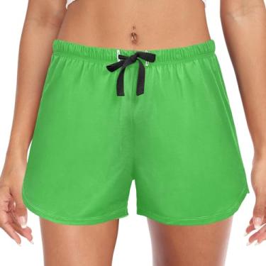 Imagem de CHIFIGNO Shorts de pijama feminino com bolsos e shorts de pijama confortáveis, P-2GG, Verde-Ivy, GG