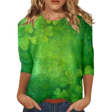 Imagem de Camiseta feminina do Dia de São Patrício com trevo irlandês verde, gola redonda, ajuste solto, engraçada, para professores, tops casuais para o dia de São Patrício, 0117-verde, P