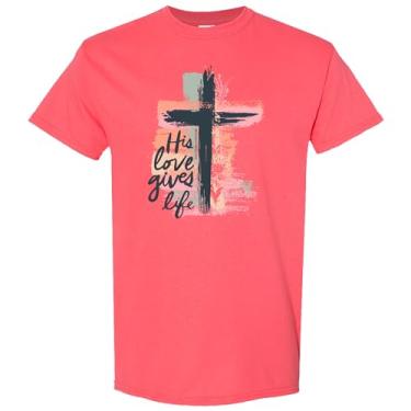 Imagem de Southern Couture Camiseta masculina His Love Gives Life, Cross, Coral Cotton Everyday Fashion, Coral, XXG