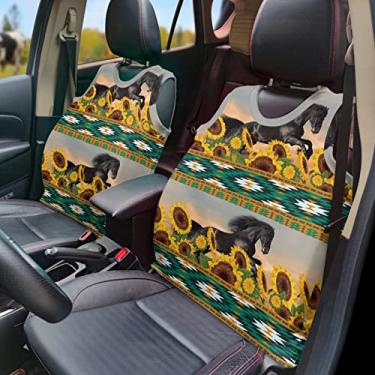 Imagem de GOSTONG Colete de capa de assento de carro com estampa de cavalo de girassol, capas de assento universais para carro conjunto completo frontal de 2 acessórios de decoração