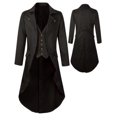 Imagem de Jaqueta masculina gótica steampunk, vitoriana, medieval, jaqueta renascentista, com botões, sobretudo, fantasia, Marrom escuro, 4G