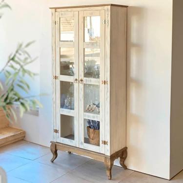 Imagem de Cristaleira Madeira Maciça 2 Portas Vidro Rústica Branco Garapa D113 Denk