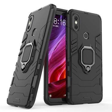 Imagem de Compatível com Xiaomi Mi A2, Xiaomi Mi 6X Capa Prova de Choque de Camada Dupla, Anel Giratório de 360 com Suporte de Celular para Carro (Preto)