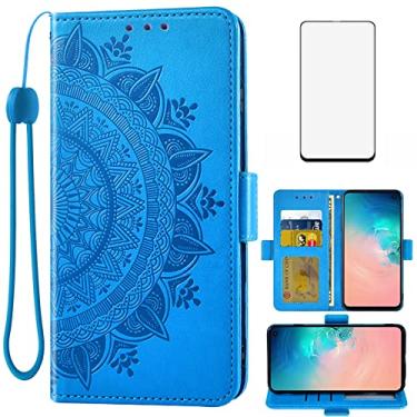 Imagem de Asuwish Capa tipo carteira compatível com Samsung Galaxy S10e, vidro temperado, suporte para cartão de crédito, alça de pulso, suporte para celular para Glaxay S 10e Gaxaly 10se Galaxies Se10 azul