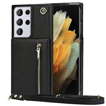 Imagem de Capa de couro luxuosa com talabarte de couro para Samsung Galaxy S21 S20 FE S10 E S9 Note 20 10 9 Plus Ultra Slots para cartão capa de bolsa de telefone, preta, para Galaxy S21 Ultra