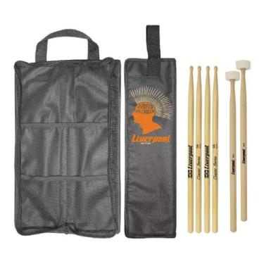 Imagem de Kit Baqueta 5A Classic + Mallet Feltro + Bag Preto Liverpool