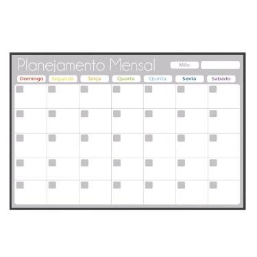 Imagem de Quadro Planner 90x60 cm Semanal Light e Mensal Gray Moldura Madeira Preto