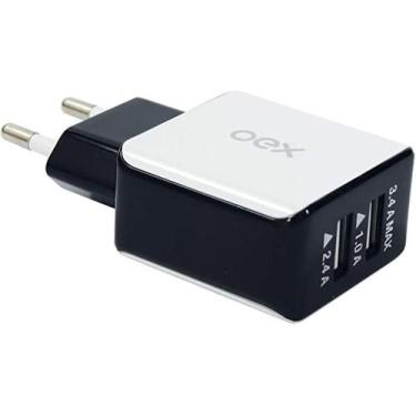 Imagem de Carregador De Tomada Com Duas Entradas Usb Oex Preto Cg201 - Oex'
