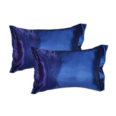 Imagem de 2 Fronhas Cetim Seda Luxo Antifrizz 50x70cm - Magic Enxovais, Azul Esc