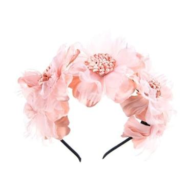 Imagem de Enfeite de cabelo com coroa de flores, enfeite de cabelo para festa de noiva, baile, princesa, tiara de cabelo para meninas. (F40) (rosa)
