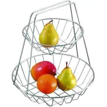 Imagem de Fruteira 2 Andares Metal Cromado - Fruteira de Mesa Dupla - Estilosa C