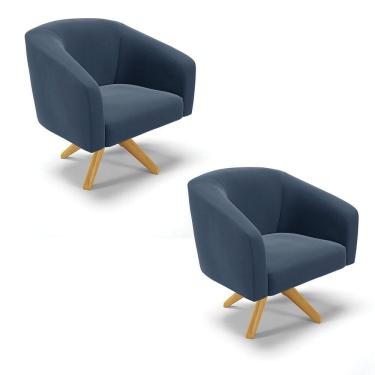 Imagem de Cadeira Sala De Jantar Giratória Ma30 Kit 2 Stella Suede D03 - D`rossi Cor Azul